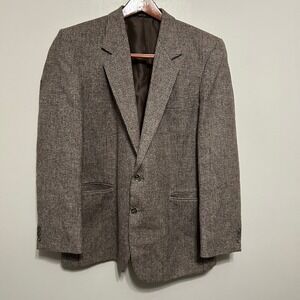 Gallery by Haggar Mens Sport Coat Blazer 44 Brown‎ Plaid Striped 100% Wool USA